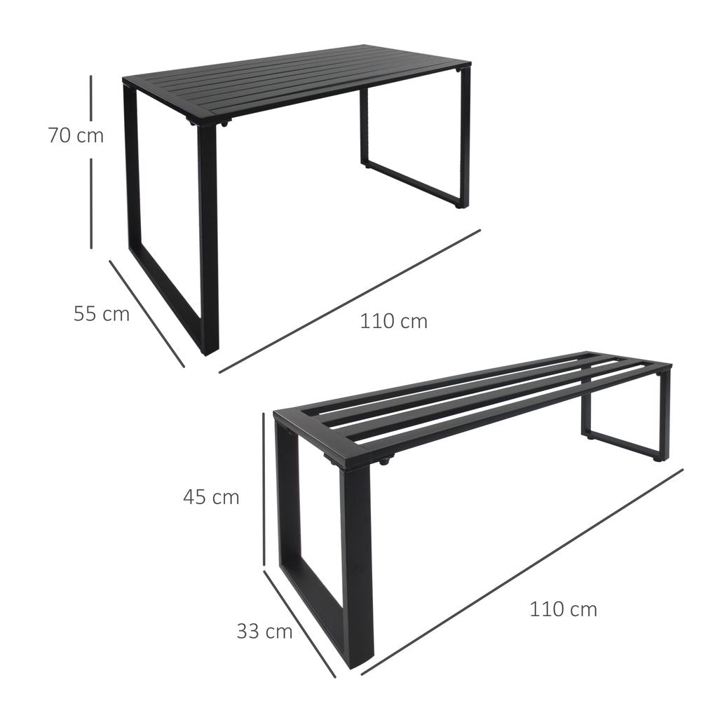 3-Pc Metal Table & Bench Set - Black - Transform Your Garden Instantly