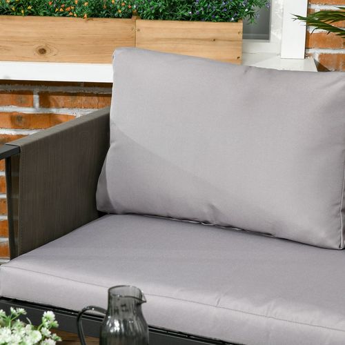 4 Piece Garden Sofa Set w/ Tempered Glass Coffee Table Padded Cushions