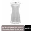 Flo Women's Mini Lace Summer Sleeveless Casual Dress or Midi Casual Dress White