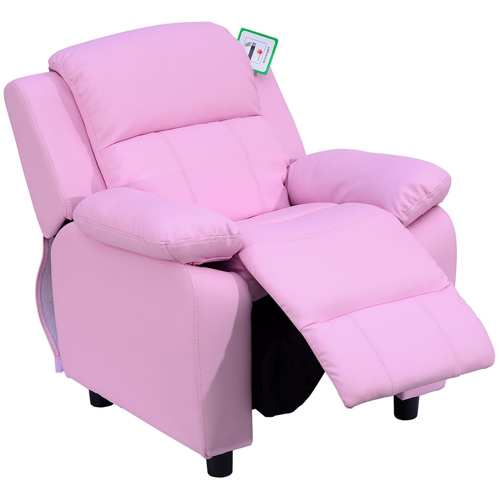 Kids Sofa Armchair Toddler Recliner Children's Chair Lounger Games Chair PU Leather w/Storage (Pink)