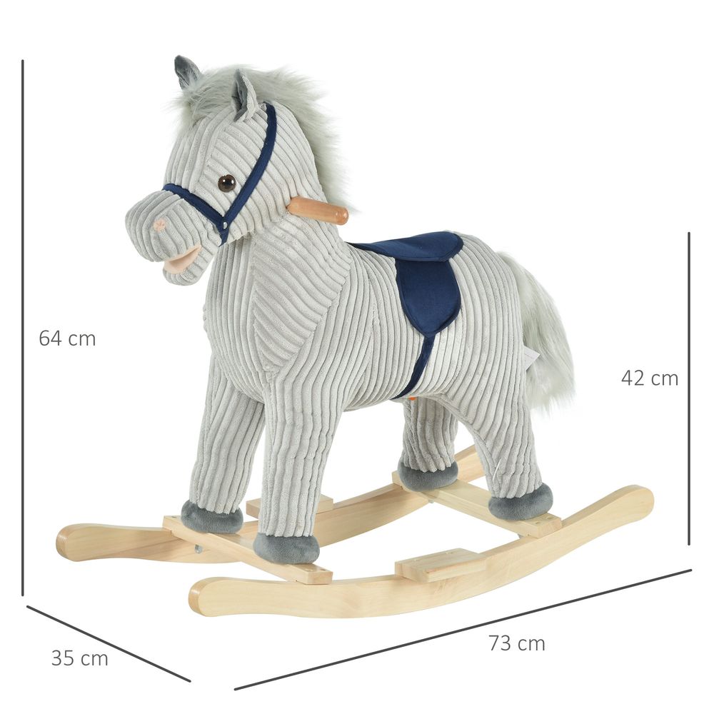 Kids Rocking Horse - Wood Base, Sound, Handlebars - for Ages 36-72 months