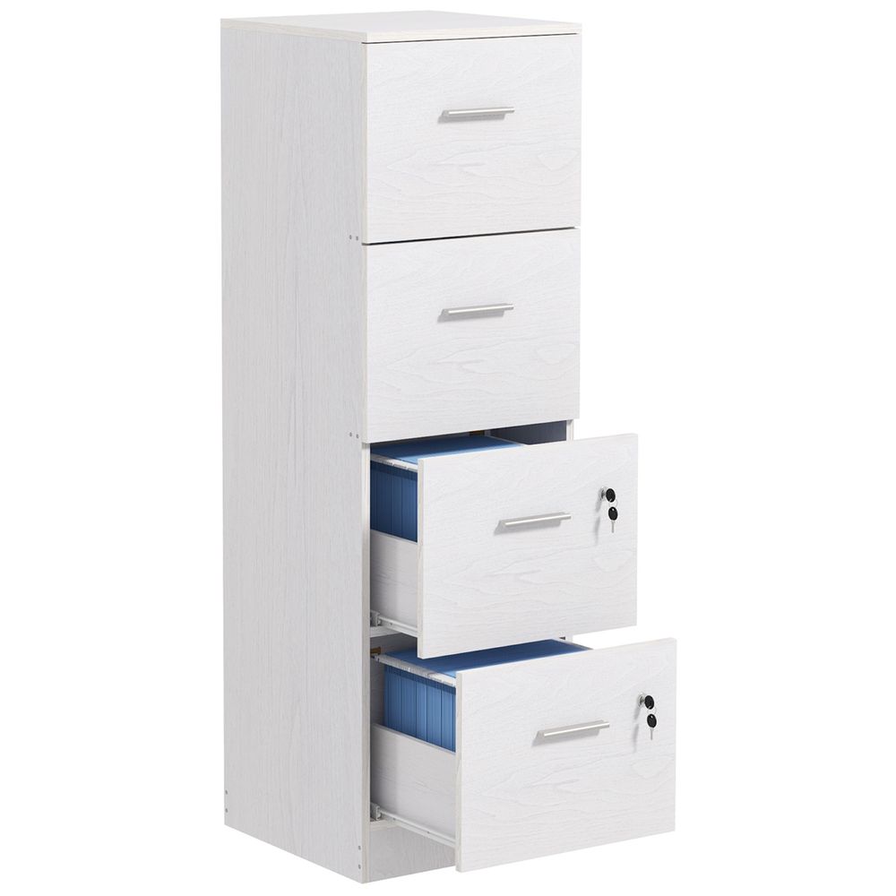 4 Drawer File Cabinet Locking Filing Cabinet, Black Wood Effect White