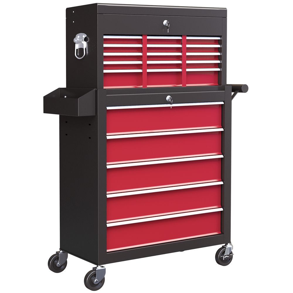 Rolling Tool Chest Lockable Roller Cabinet with 14 Drawers Red