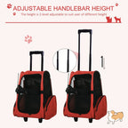 Pet Travel Backpack Bag Cat Puppy Dog Carrier w/ Trolley and Telescopic Handle Portable Stroller Wheel Luggage Bag (Red)