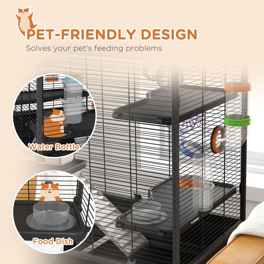 Large Hamster Cage, Rat Cage with Wheels, Tubes, Storage Shelf, Ramps