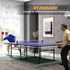 9FT Folding Table Tennis Table w/ 4 Wheels, for Indoors, Blue
