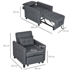 Pull Out Chair Bed, Sleeper Chair with Pillow, Side Pockets, Grey