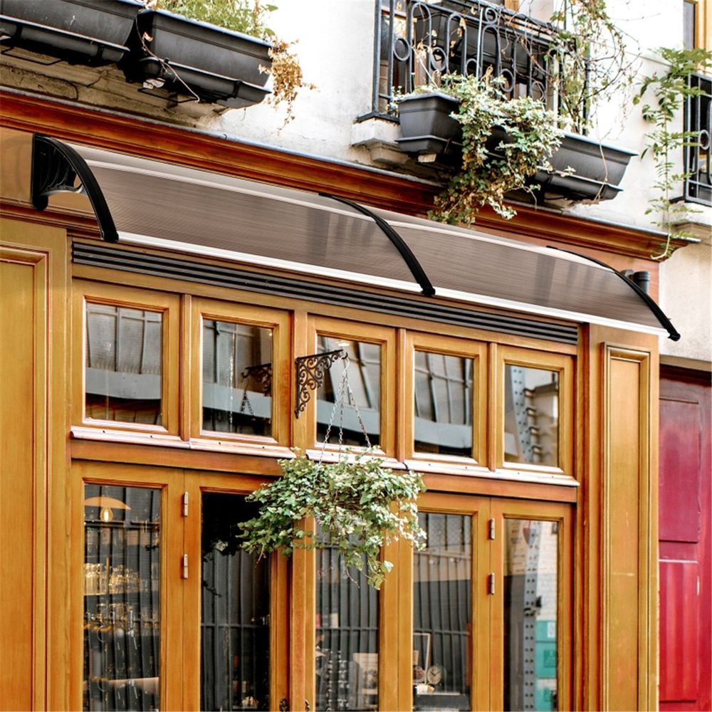 Door Canopy (Brown, Black Bracket) 75 L x 195 W x 23 H cm