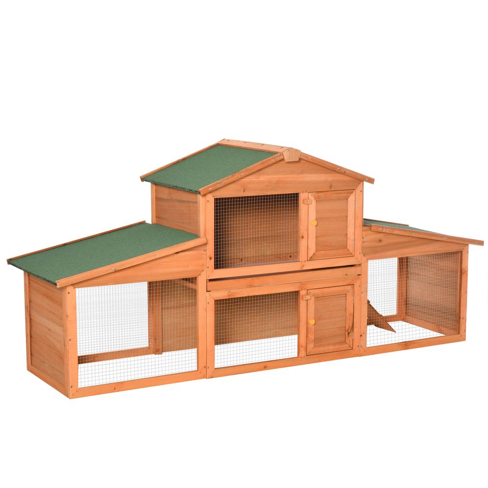 Large Rabbit Hutch Outdoor, Wooden Guinea Pig Hutch Small Animal House, Play Run Cage Outdoor Use 215 x 63 x 100 cm