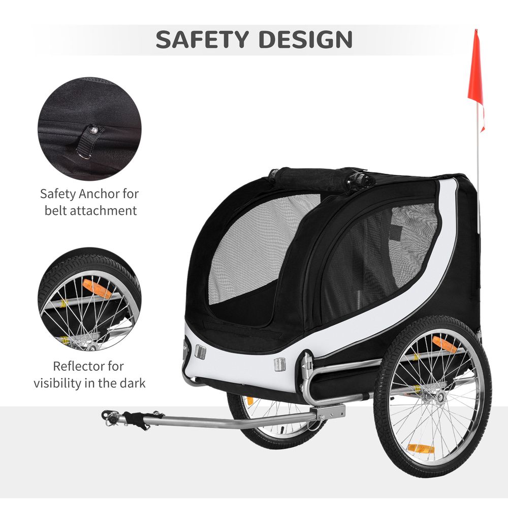 Steel Dog Bike Trailer Pet Cart Carrier for Bicycle Kit Water Resistant Travel White and Black