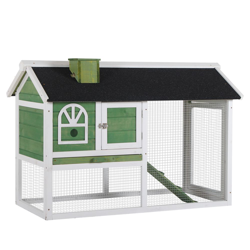 2 Tiers Rabbit Hutch and Run Wooden Guinea Pig Hutch Outdoor with Sliding Tray, Ramp, Water-resistant Roof, for 2-4 Rabbits