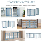 Freestanding Pet Gate for Small and Medium Dogs, Wooden Foldable Dog Safety Barrier with 4 Panels, 2 Support Feet, 80 cm Tall for Doorways, Stairs Blue-grey