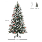 6FT Artificial Snow-Dipped Christmas Tree Foldable Berries White Pinecones Green