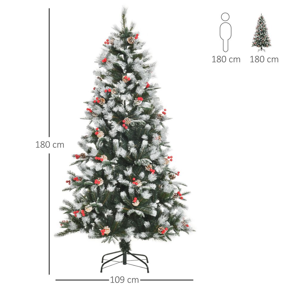 6FT Artificial Snow-Dipped Christmas Tree Foldable Berries White Pinecones Green