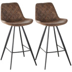 Set Of 2 Bar Stools Microfiber Cloth Tub Seats Padded Steel Brown