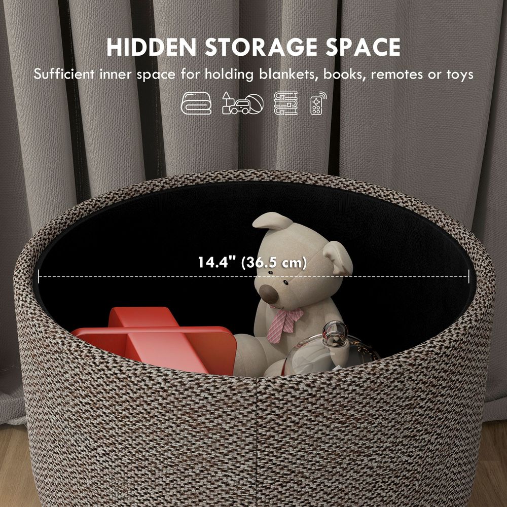Storage Ottoman, Round Stool Chair with Cushioned Top, Hidden Space