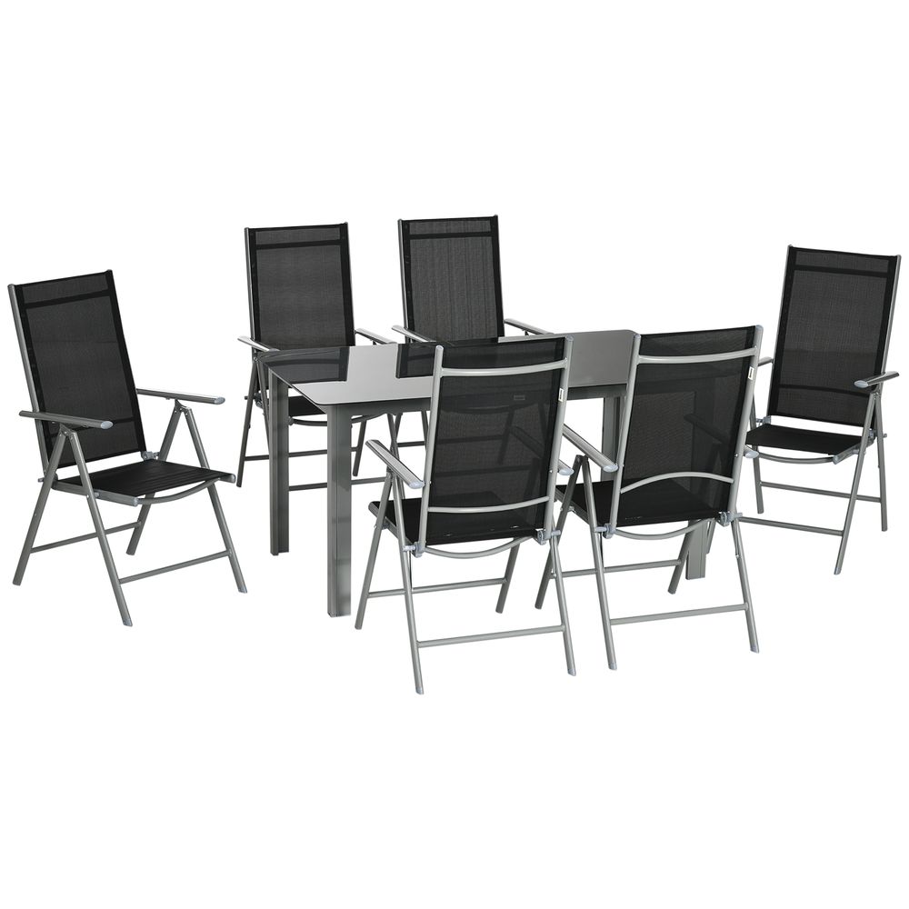 7pc Outdoor Dining Set - Folding Chairs, Aluminum Table - Patio Furniture