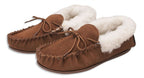 Womens Sheepskin Suede Moccasin Slippers With Rubber Sole - 417-100 Chestnut
