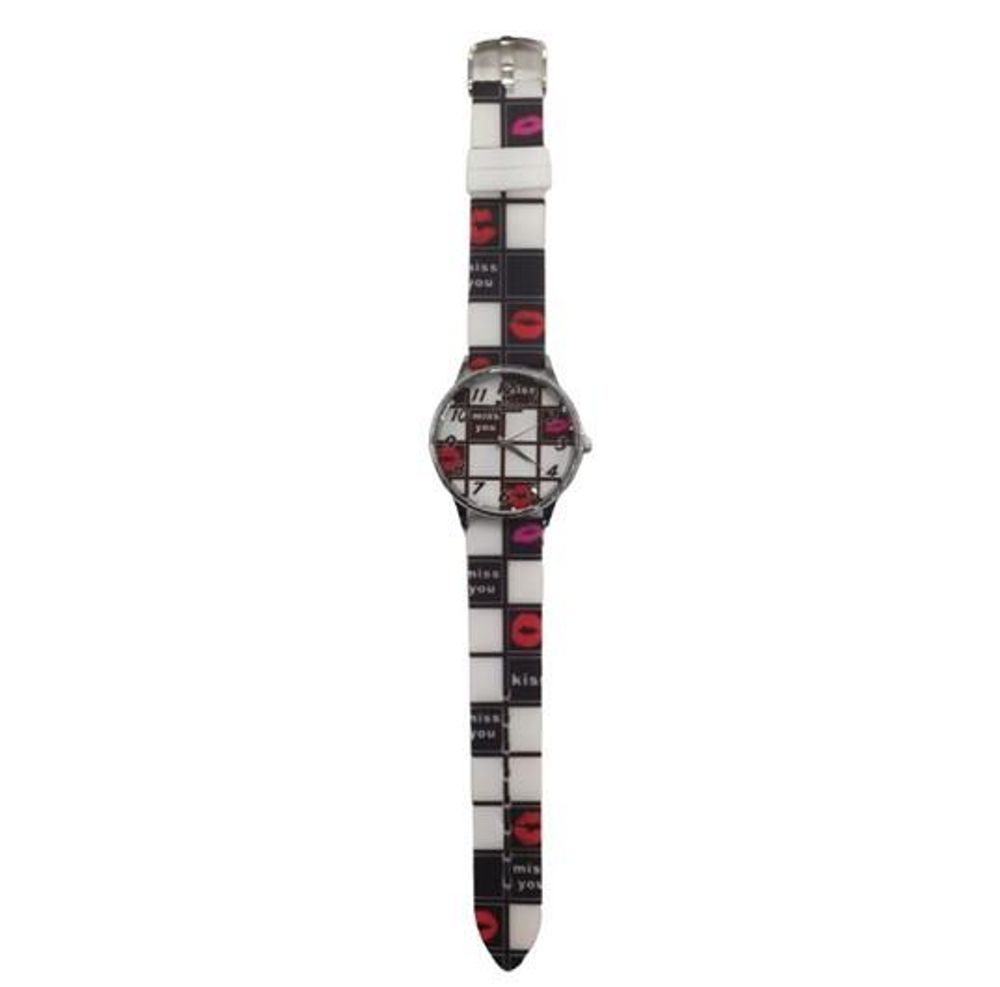 Stylish Ladies Black & White Silicone Strap Watch