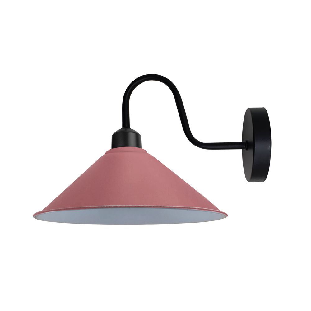 Pink Wall Light Fixture,Black Wall Sconce E27 Base Socket Screw Type Wall Mounted Swan Neck Cone Shape Shade