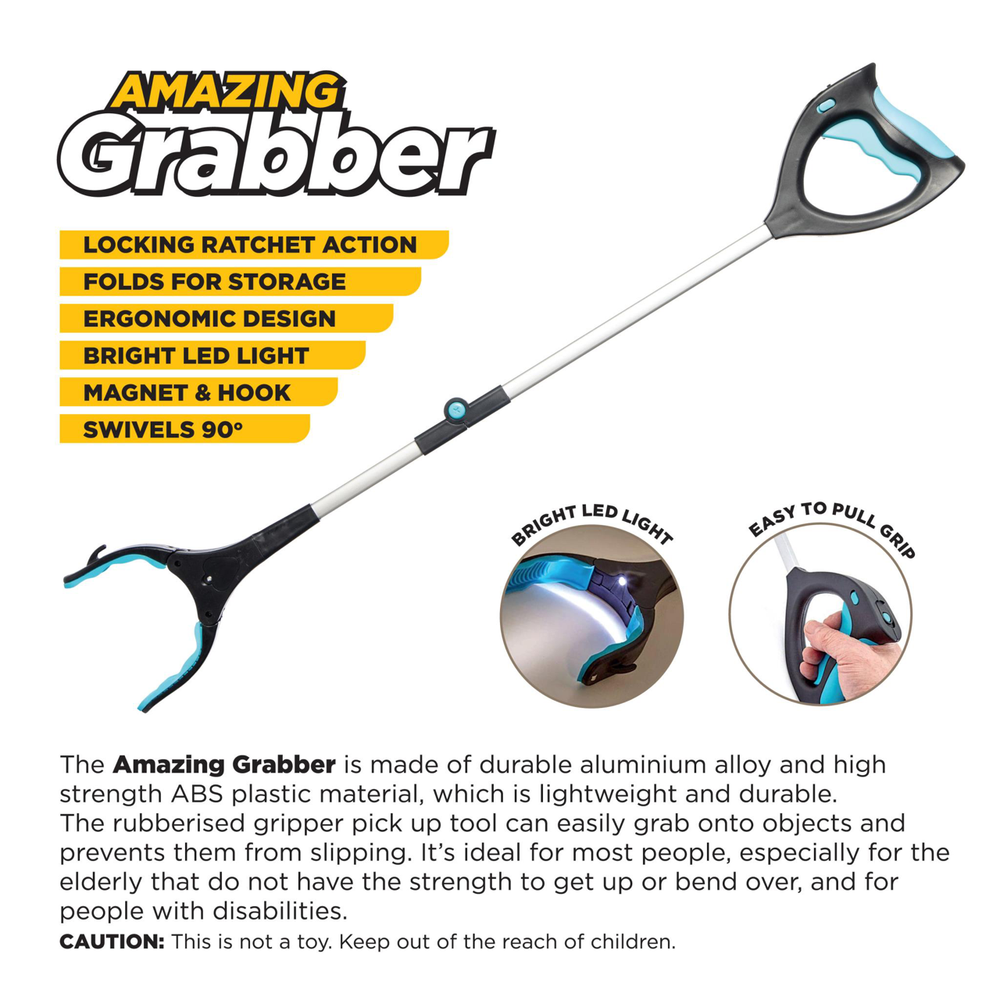 Lightweight Folding Long Reach Grabber Tool with LED Light - Efficient