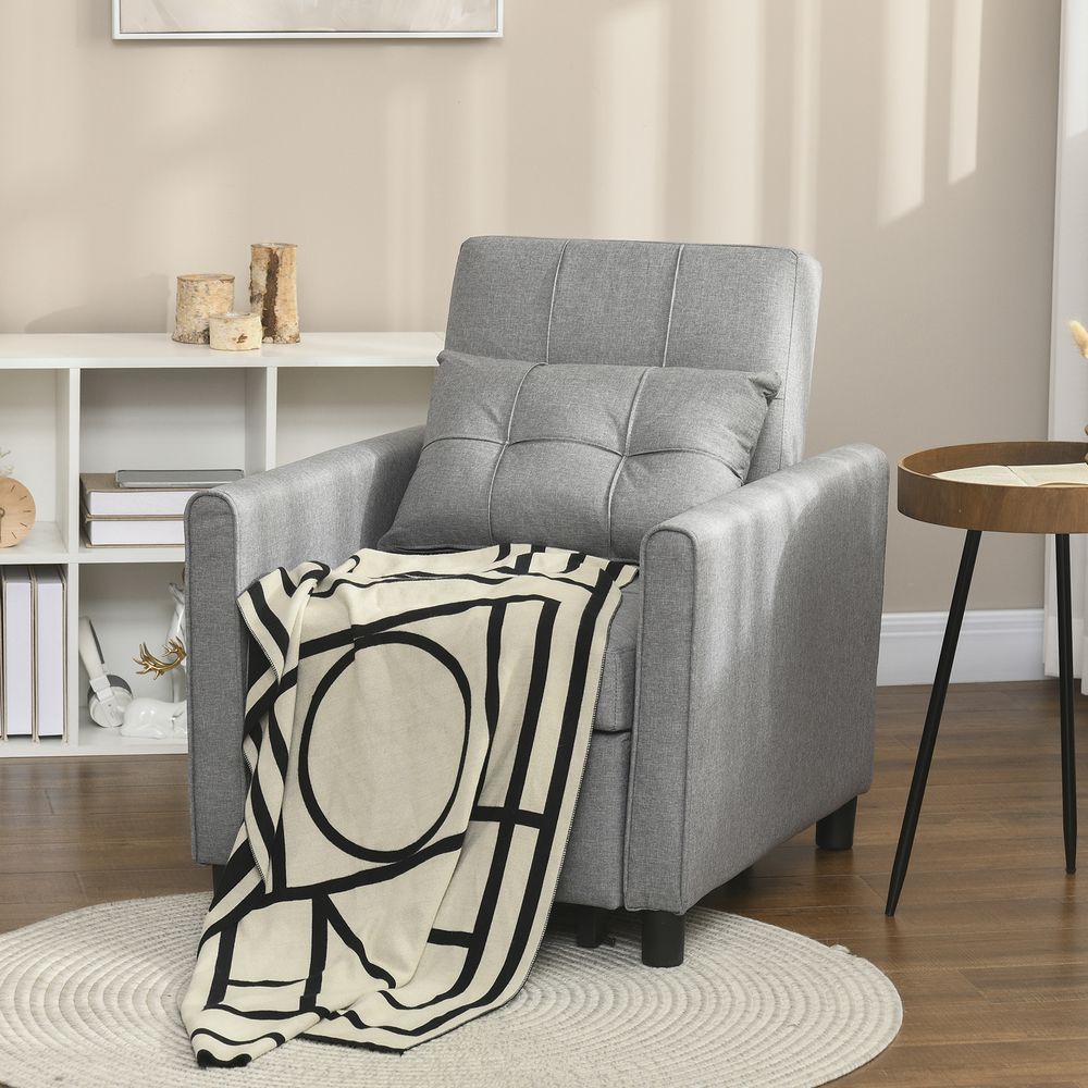 Pull Out Chair Bed, Sleeper Chair with Pillow, Side Pockets, Light Grey - Comfortable, Convenient, Space-Saving
