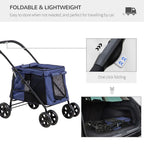 One-click Foldable Pet Stroller w/ Mesh Windows, for Small Pets - Blue