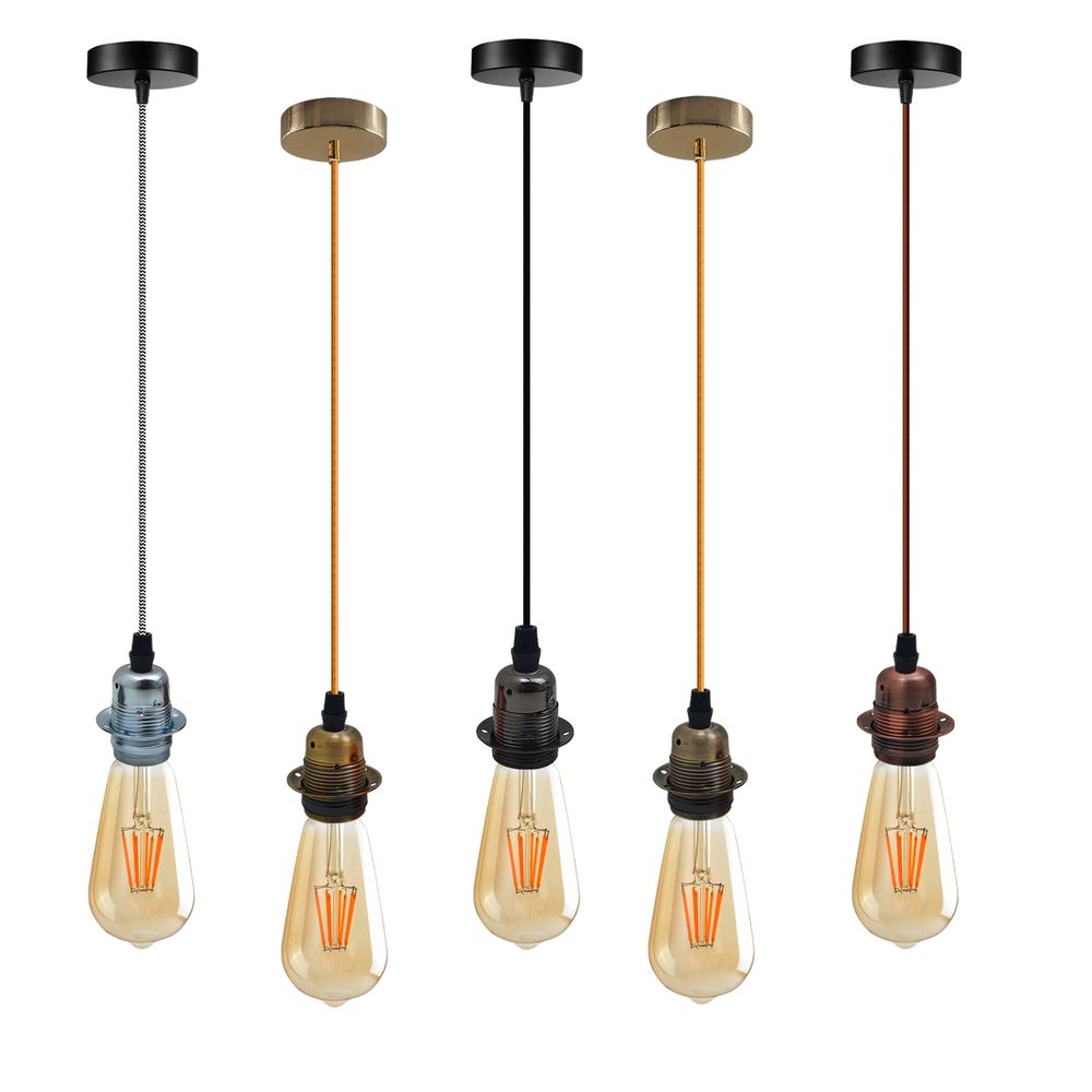 2 Pack Vintage Industrial Pendant Light,lampshade E27 UK Holder Fitting Set