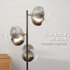 Modern Floor Lamp with Glass Global Shade, 3 Light, for Living Room