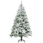 6 Ft Snow Flocked Artificial Christmas Tree Xmas Pine Tree with Realistic Branches, Auto Open and Steel Base, Green