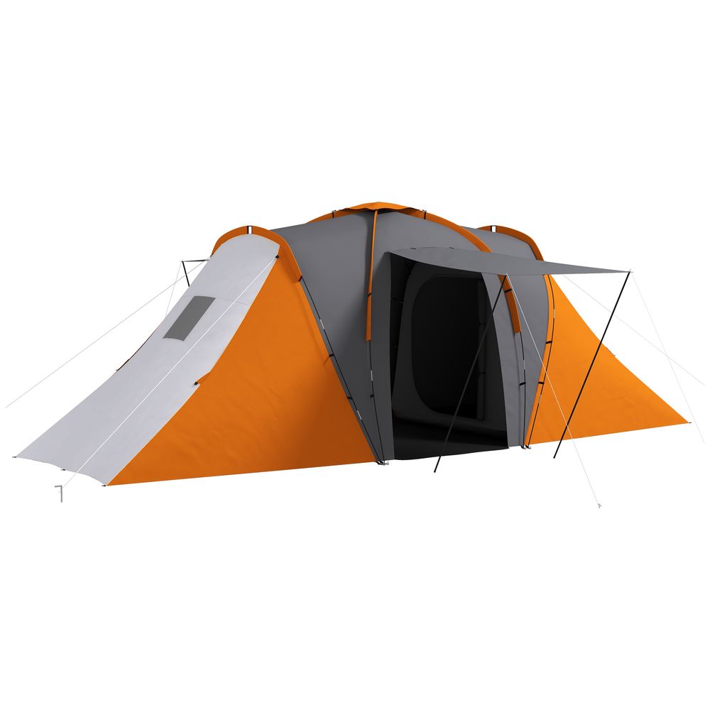 4-6 Man Camping Tent with 2 Bedroom and Living Area, Grey and Blue Grey and Orange