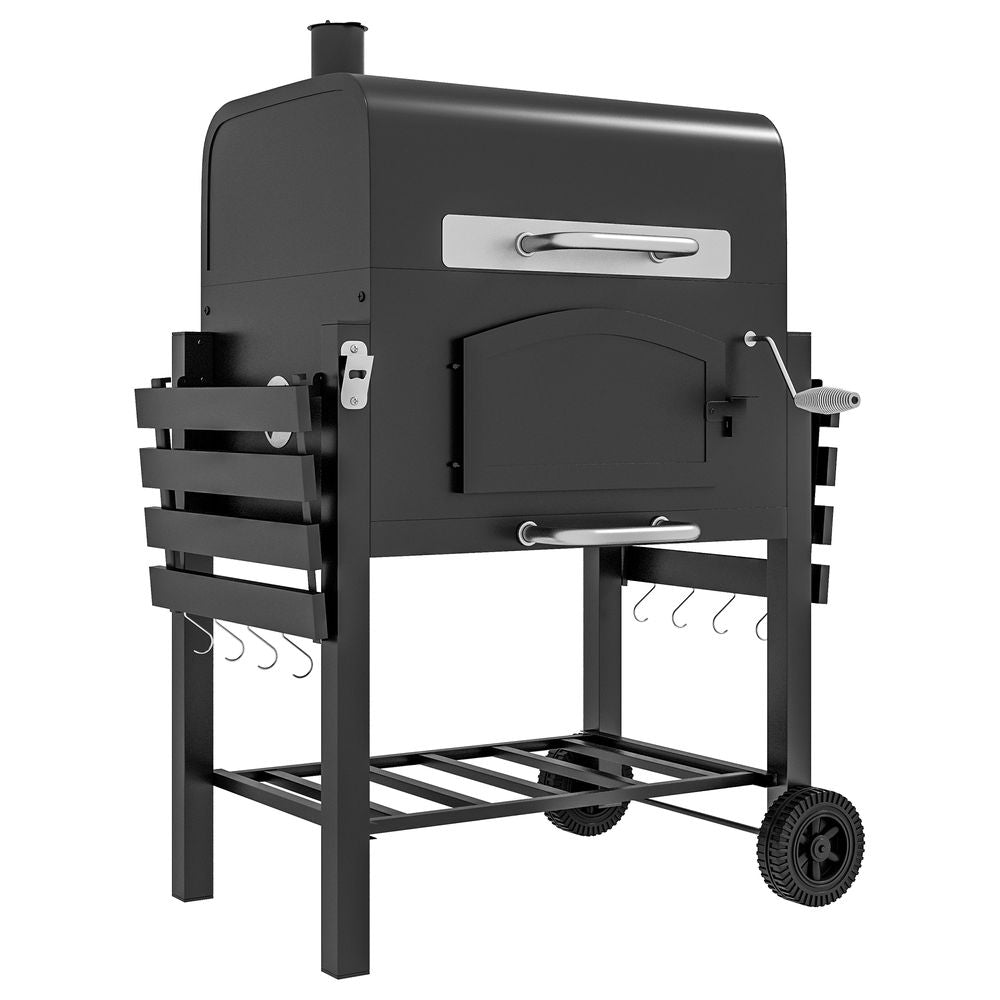 BBQ Grill Trolley w/ Adjustable Height & Thermometer - for Smokey Flavors and Large Gatherings