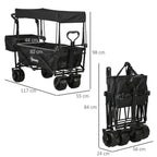Foldable Trolley Cart w/ 4 Wheels, 2 Compartments, Canopy - Black