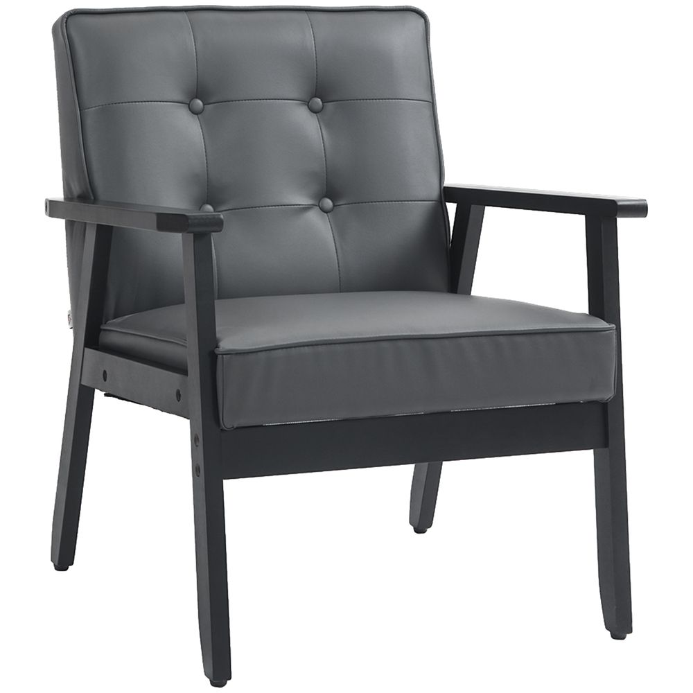 Accent Chair PU Leather Armchair with Armrests for Living Room Grey