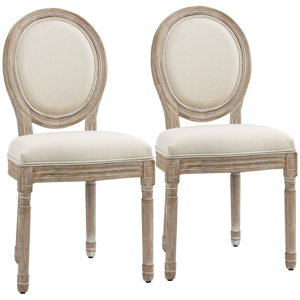 French-Style Dining Chairs Set of 2 with Linen Upholstery, Backrest in Linen