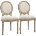 French-Style Dining Chairs Set of 2 with Linen Upholstery, Backrest in Linen