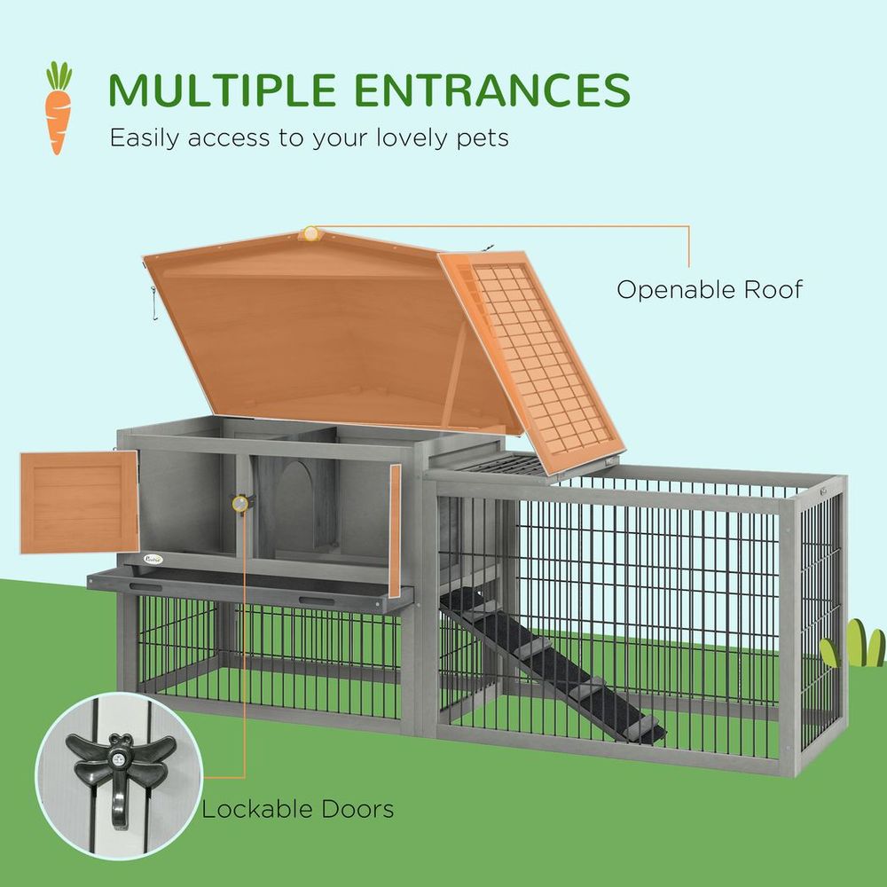 Rabbit Hutch Pet House Outdoor Run Design w/ Water-Resistant Paint Ramp with Level Detail