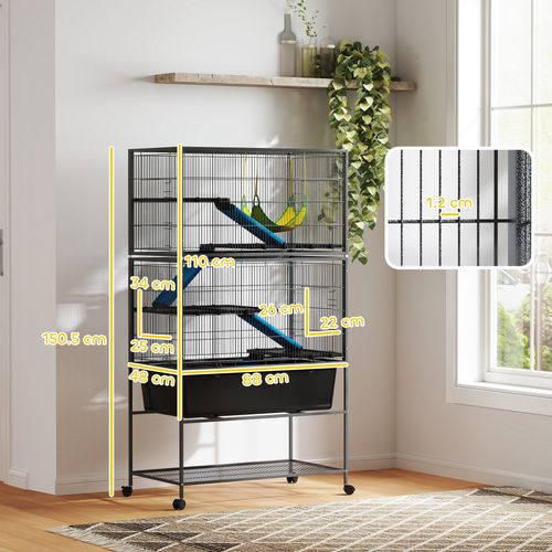 5 Levels Rolling Small Animal Cage with Non Slip Cloth Covered Ramps