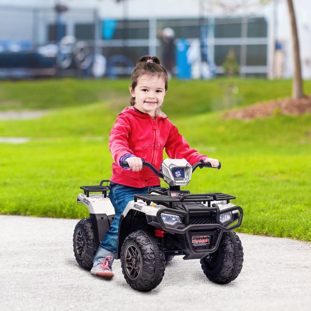12V Electric Quad Bike for Kids - LED Lights, Music - White