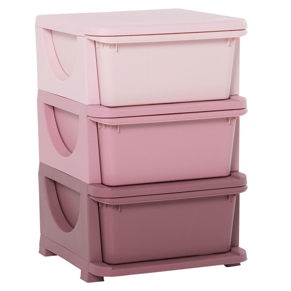 Kids Storage Units with 3 Drawers 3 Tier Chest Vertical Dresser Tower Toy Organizer for Nursery Playroom Kindergarten Pink