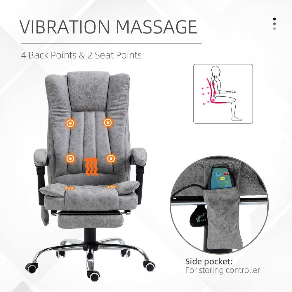 Comfort 6-Point Vibrating Massage Office Chair - Grey - Microfibre Upholstery