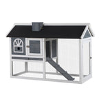 2 Tiers Rabbit Hutch and Run Wooden Guinea Hutch Outdoor with Sliding Tray, Ramp, Water-resistant Roof, for 2-4 Rabbits, Grey