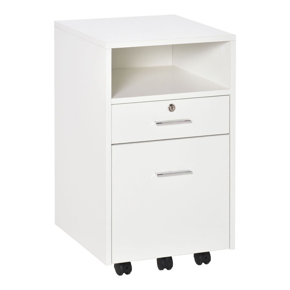 Mobile File Cabinet Lockable Storage Unit Cupboard for A4 Letter Home Filing Furniture for Office, Bedroom and Living Room, 39x40x65cm, White