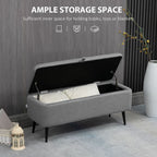 Storage Ottoman, Grey Linen Fabric, Steel Legs - Versatile Footstool Bench