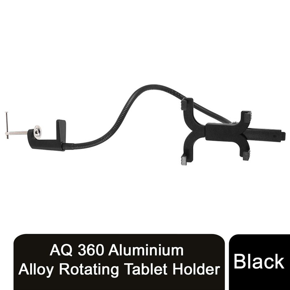 AQ 360 Aluminium Alloy Rotating Tablet Holder - Black - Adjustable Gooseneck