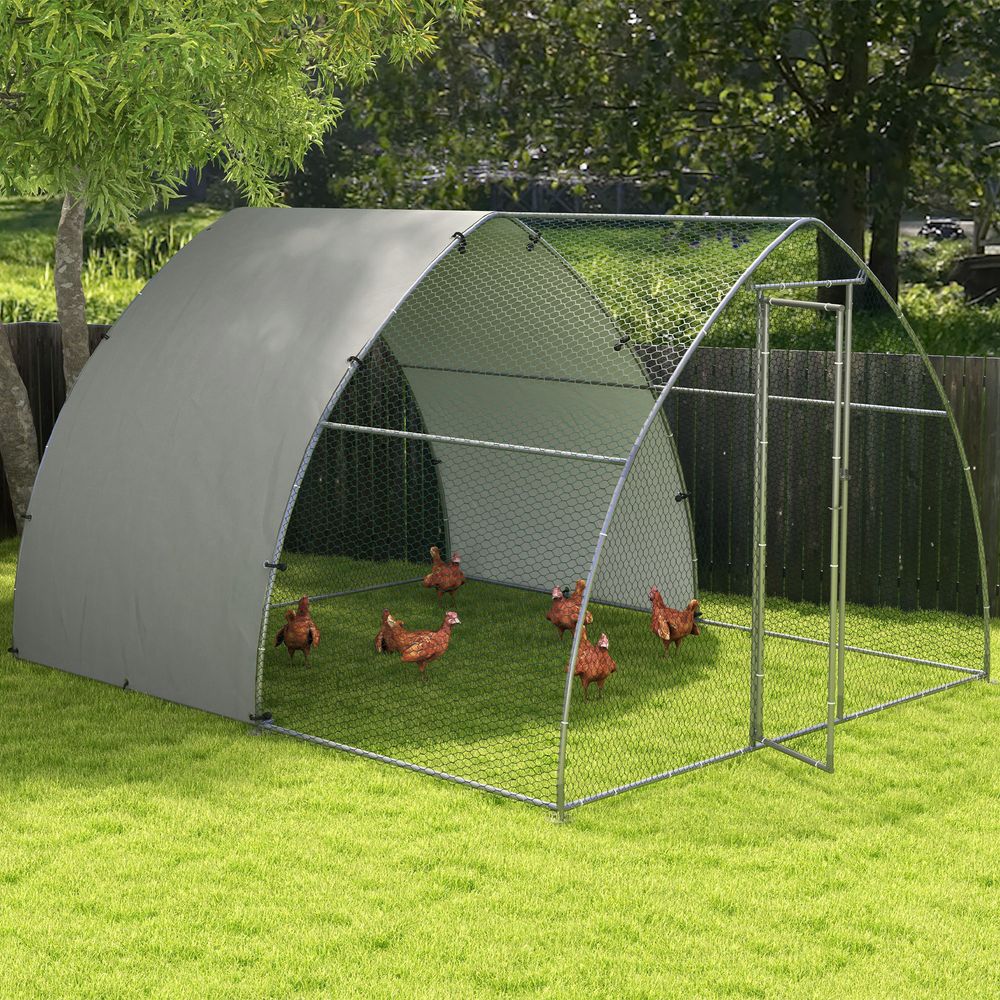 Walk-In Chicken Run w/ Cover, for 8-12 Chickens, 3 x 3.8 x 2.2m Silver