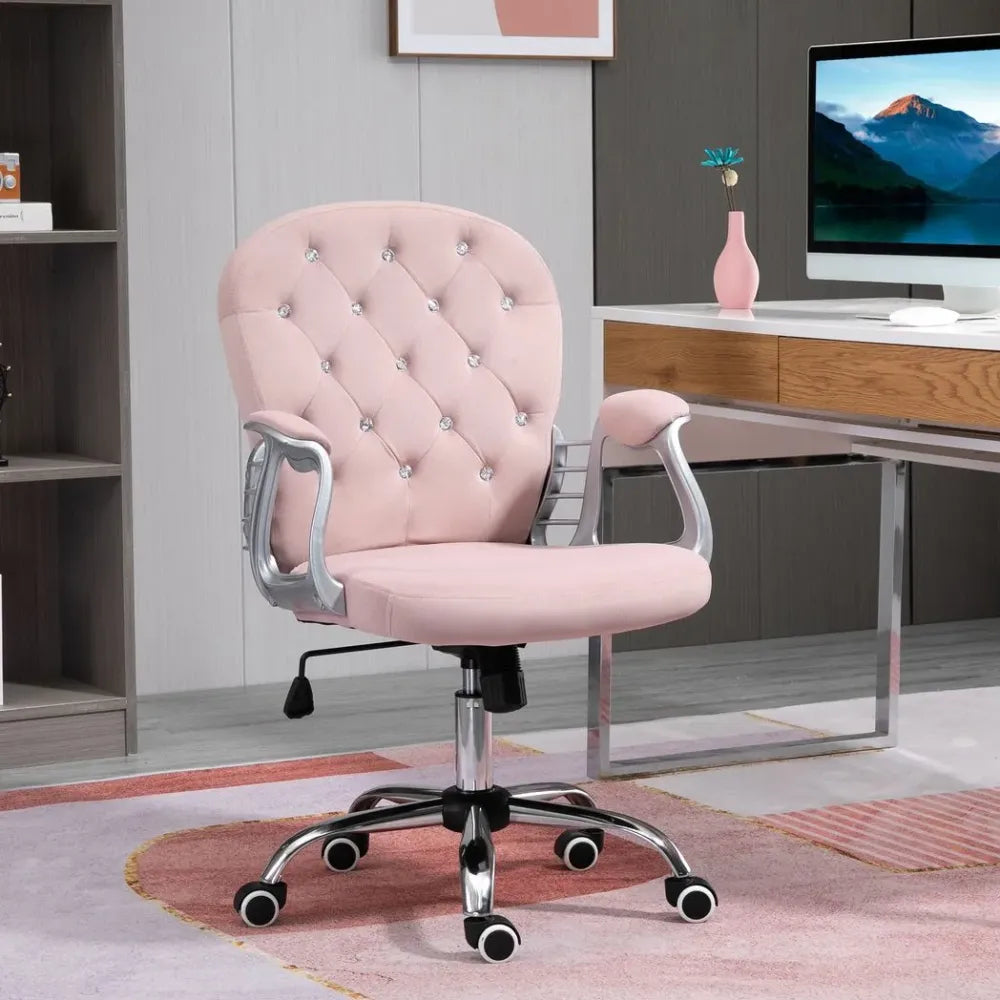 Luxury Pink Diamond Tufted Office Chair - Ergonomic, Padded, Swivel