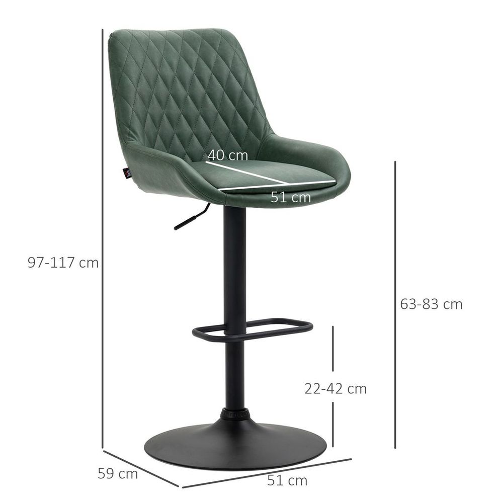 Stylish Bar Stools Set x2, Adjustable 360° Swivel Chairs for Kitchen - Green