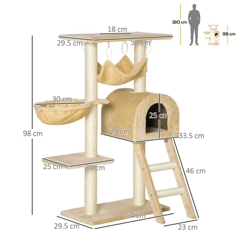 Cat Tree - Sisal Scratching Post, Plush Hammock, Cozy House