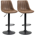Set Of 2 Microfibre Retro Tub Bar Stools w/ Metal Frame Footrest Home Seat Brown